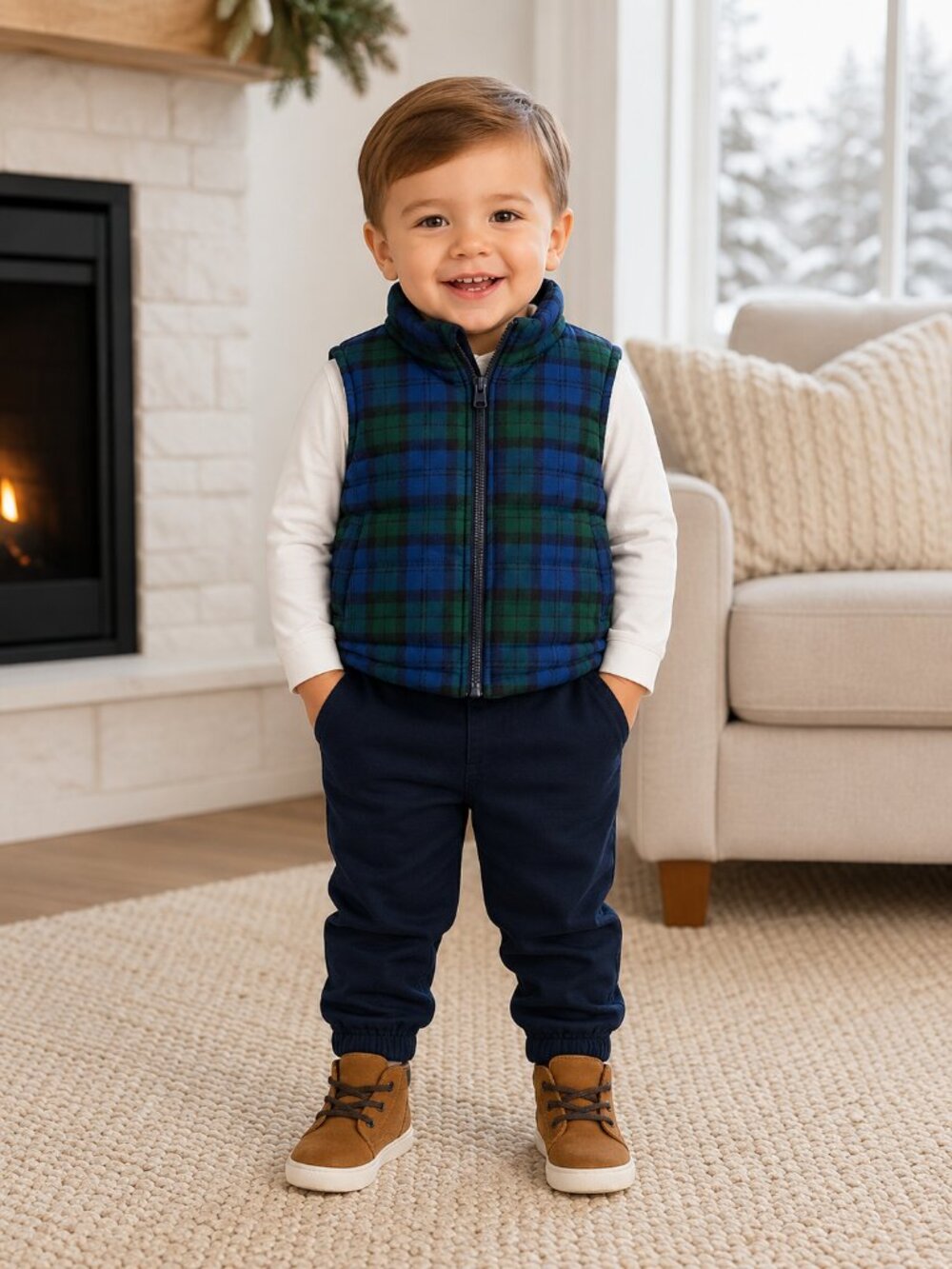 NWT Carter's 3 Piece Toddler Boy Outfit Set Size 18 Months Plaid Puffer Vest